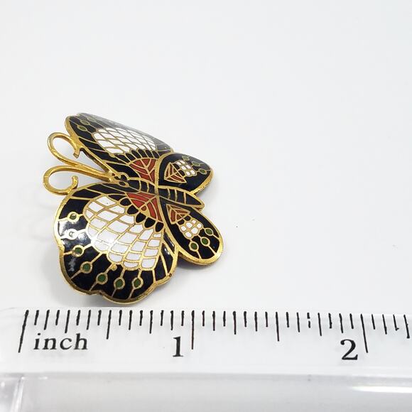 Vintage Butterfly Pendant Brooch, Cloisonne Enamel, 1970s Jewelry - Picture 7 of 10